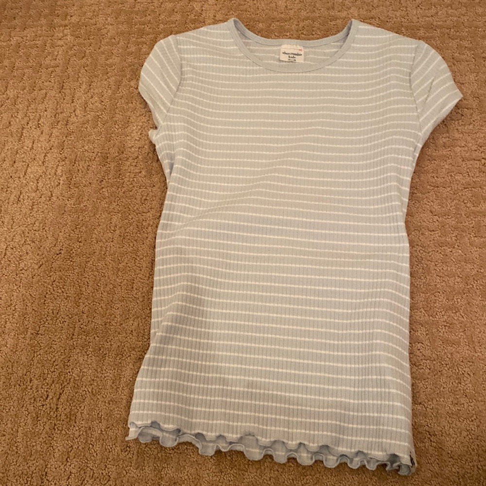 ABERCROMBIE-mint green and white striped slim fit shirt